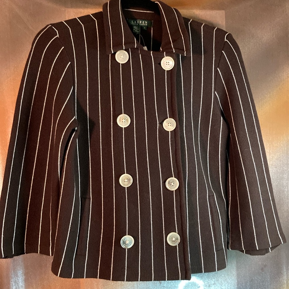 Lauren Ralph Lauren green label double breasted knit sweater jacket.‎ Box D Y2K